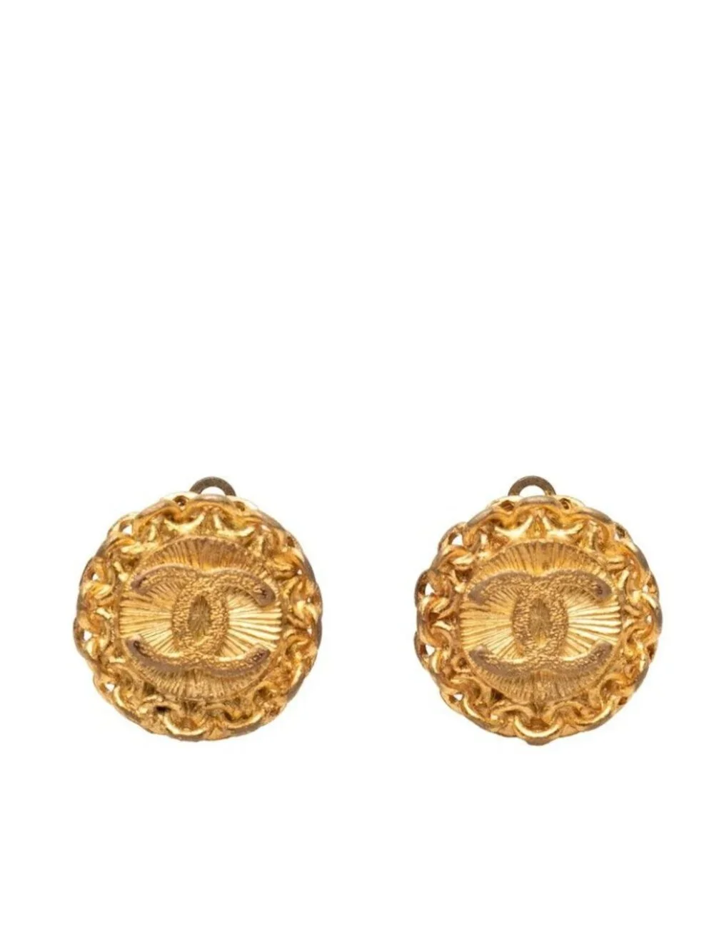 Chanel CC Logo Vintage Round Earrings Gold Plated